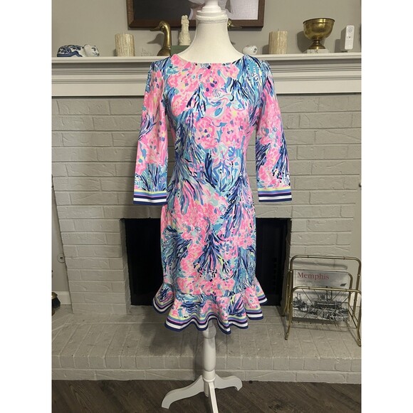Lilly Pulitzer Flounce Dress Periwinkle Purple Fan Sea Pants Size Small - Picture 1 of 8